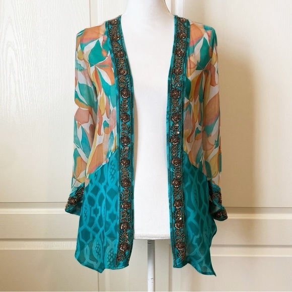 Soft Surroundings Multi-Color Beaded Floral Aberdeen Topper Kimono Women Small - Picture 13 of 13